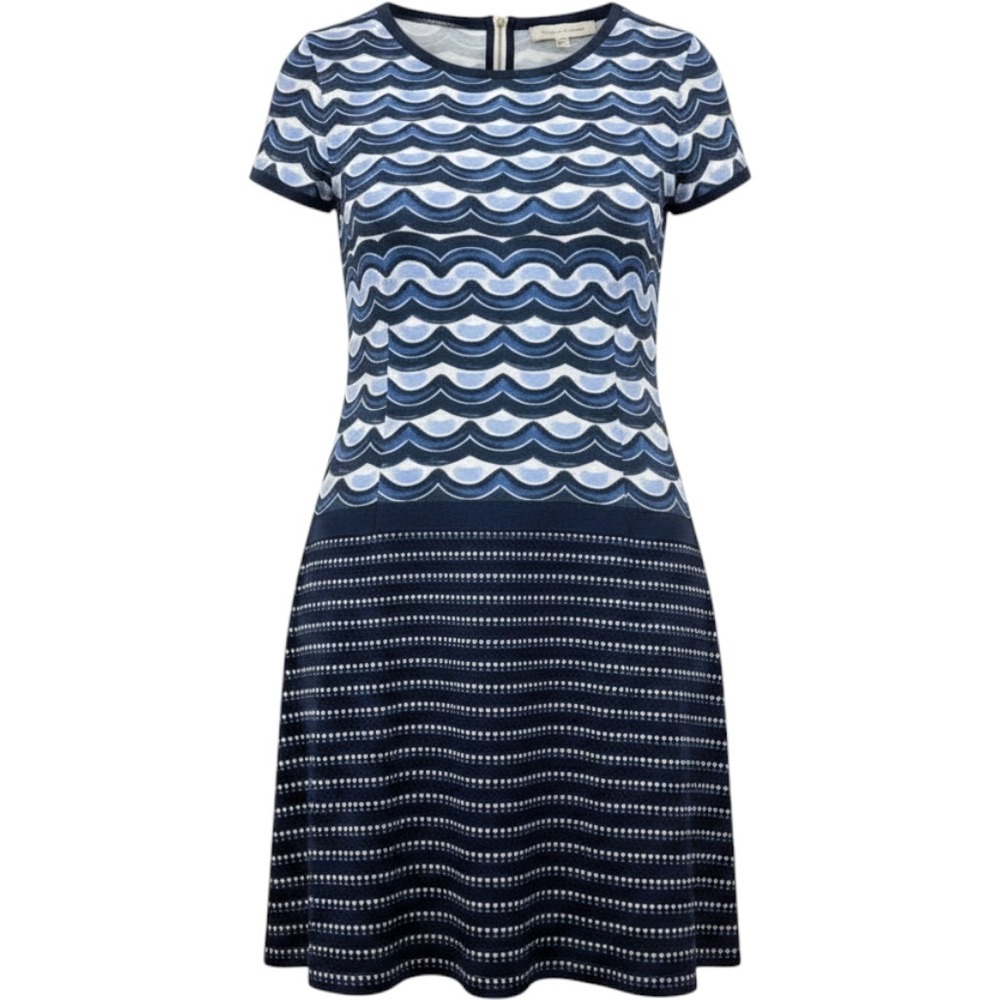 Tommy Bahama Blue Mixed‎ Print Palm Tree Wave Shift Dress Short Sleeve Navy